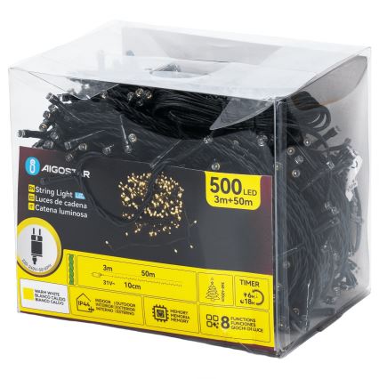 Aigostar - LED vanjski svjetlosni niz 500 LED/8 funkcija 50 m IP44 topla bijela