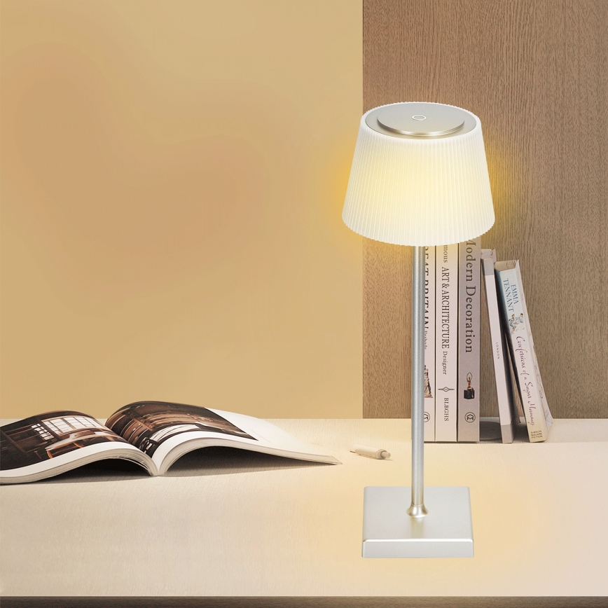 Aigostar - LED Vanjska prigušiva punjiva stolna lampa LED/4W/5V 3600mAh bijela/mat krom IP54