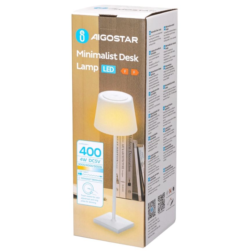 Aigostar - LED Vanjska prigušiva punjiva stolna lampa LED/4W/5V 3600mAh bijela IP54