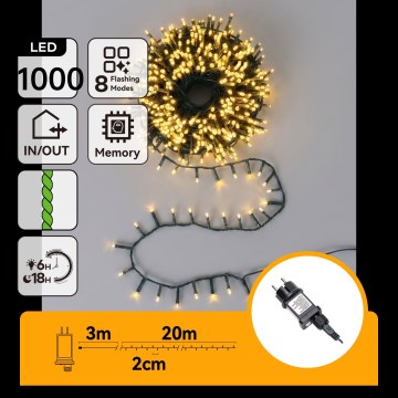 Aigostar - LED vanjske božićne lampice 1000xLED/8 funkcija 23m IP44 topla bijela