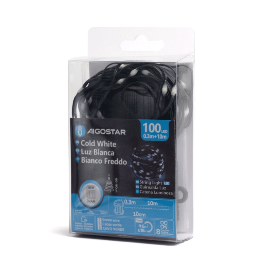 Aigostar - LED Vanjske božićne lampice 100xLED/8 funkcija 10,3m IP44 hladna bijela