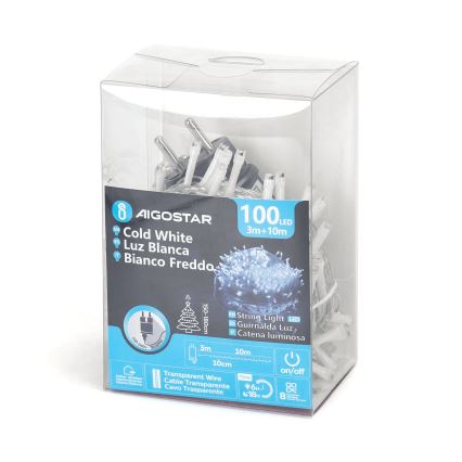 Aigostar - LED Vanjske božićne lampice 100xLED/8 funkcija 13m IP44 hladna bijela