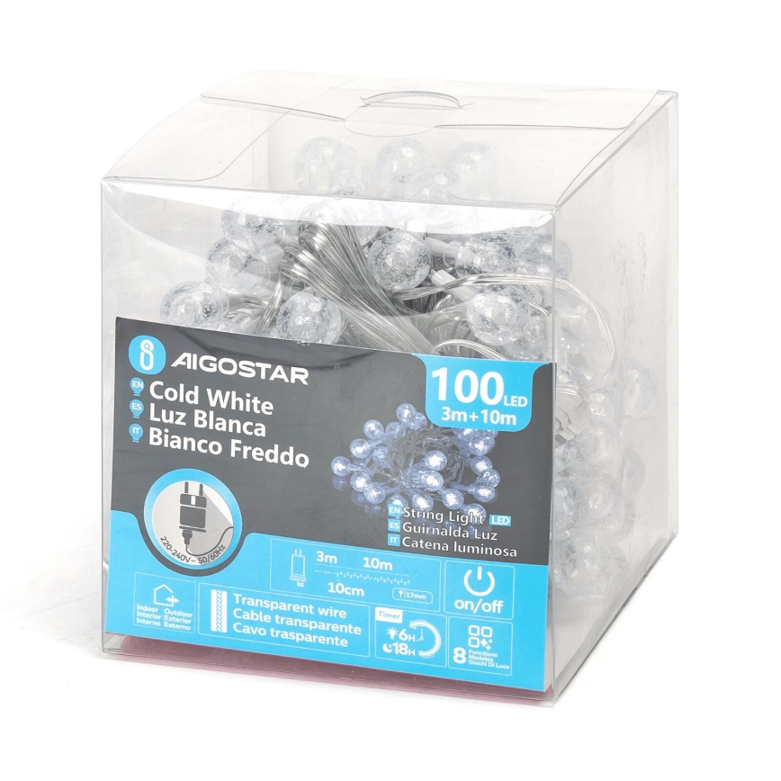 Aigostar - LED Vanjske božićne lampice 100xLED/8 funkcija 13m IP44 hladna bijela