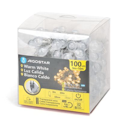 Aigostar - LED Vanjske božićne lampice 100xLED/8 funkcija 13m IP44 topla bijela