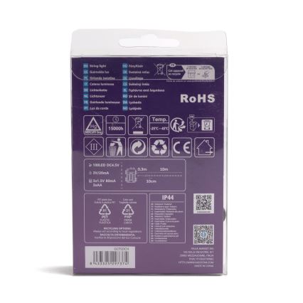 Aigostar-LED Vanjske božićne lampice 100xLED/8 funkcija 3xAA 10,3m IP44 multicolor