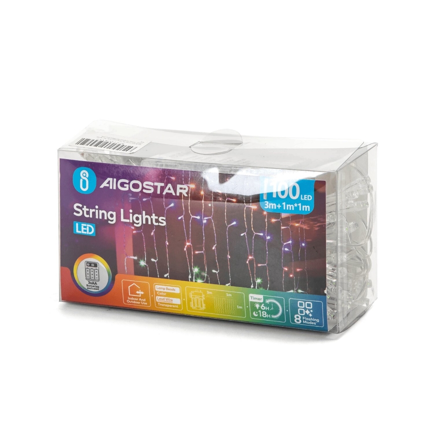 Aigostar - LED Vanjske božićne lampice 100xLED/8 funkcija 3xAA 4x1m IP44 multicolor