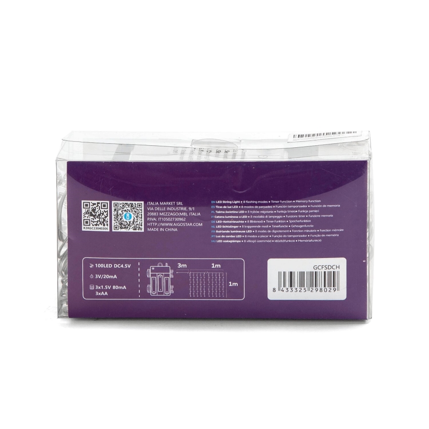 Aigostar - LED Vanjske božićne lampice 100xLED/8 funkcija 3xAA 4x1m IP44 multicolor