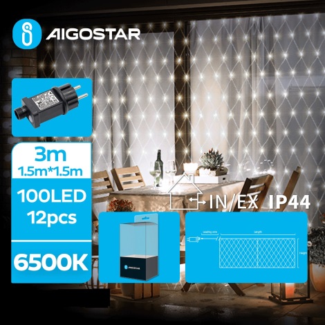 Aigostar- LED Vanjske božićne lampice 100xLED/8 funkcija 4,5x1,5m IP44 hladna bijela