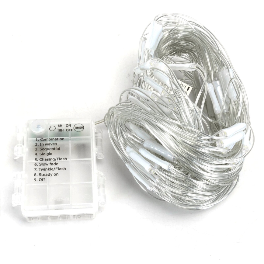 Aigostar -LED Vanjske božićne lampice 100xLED/8 funkcija/3xAA 4,5x1,5m IP44 hladna bijela
