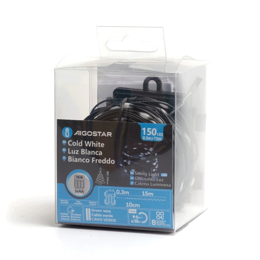 Aigostar - LED Vanjske božićne lampice 150xLED/8 funkcija 15,3m IP44 hladna bijela
