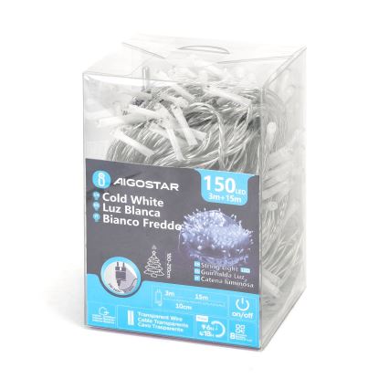 Aigostar - LED Vanjske božićne lampice 150xLED/8 funkcija 18m IP44 hladna bijela
