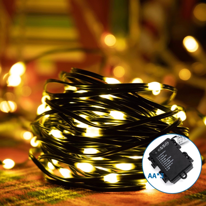 Aigostar -LED Vanjske božićne lampice 150xLED/8 funkcija 3xAA 15,3m IP44 topla bijela