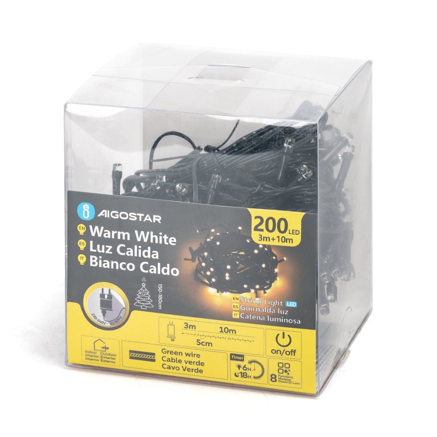 Aigostar - LED Vanjske božićne lampice 200xLED/8 funkcija 13m IP44 topla bijela