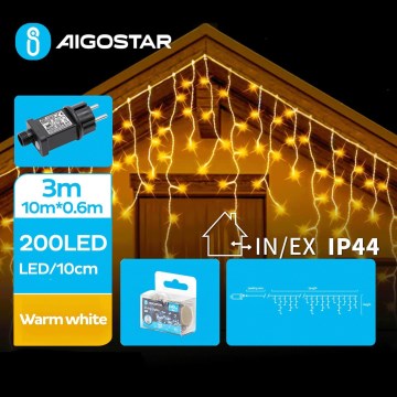 Aigostar - LED Vanjske božićne lampice 200xLED/8 funkcija 13x0,6m IP44 topla bijela