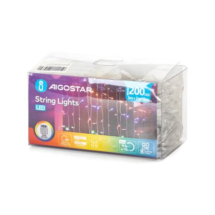 Aigostar - LED Vanjske božićne lampice 200xLED/8 funkcija 3xAA 5x2m IP44 multicolor