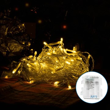 Aigostar-LED Vanjske božićne lampice 200xLED/8 funkcija 3xAA 6x1,5m IP44 topla bijela