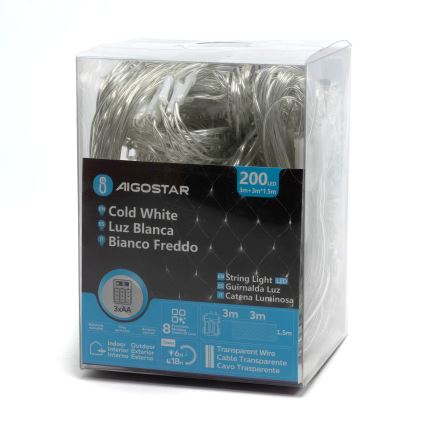 Aigostar - LED Vanjske božićne lampice 200xLED/8 funkcija 6x1,5m IP44 hladna bijela