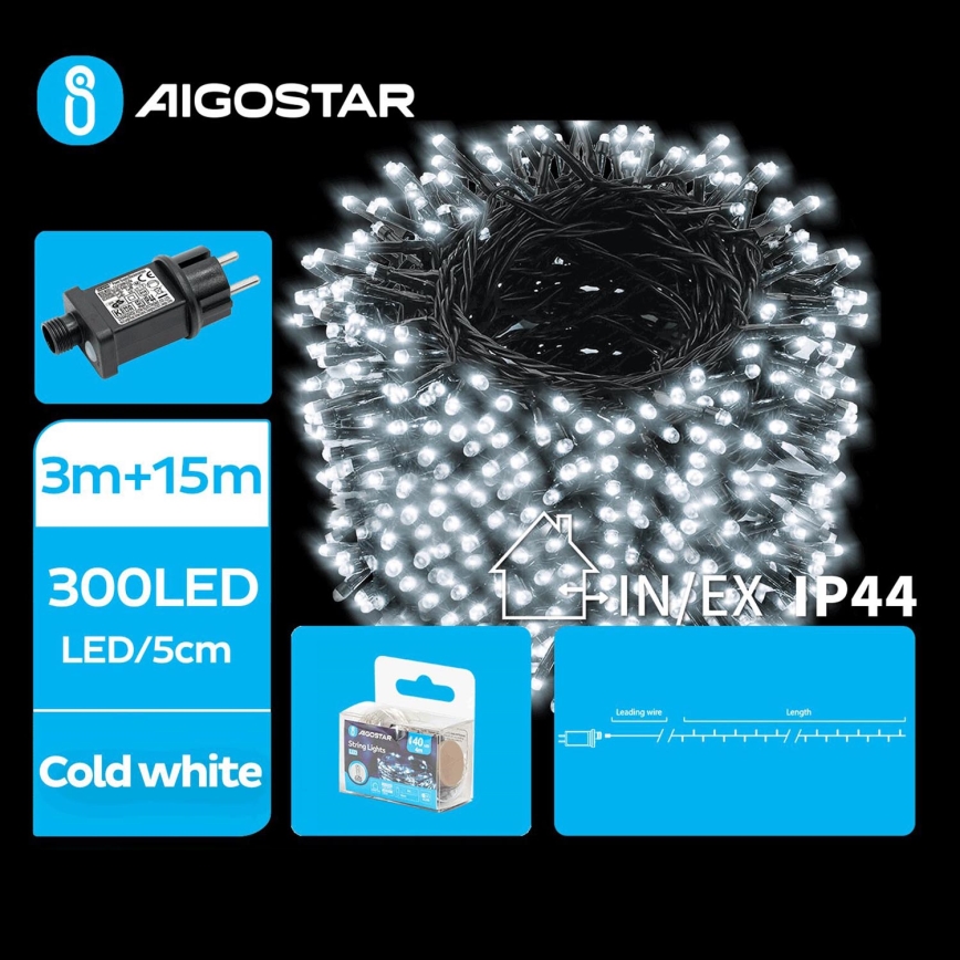 Aigostar - LED Vanjske božićne lampice 300xLED/8 funkcija 18m IP44 hladna bijela