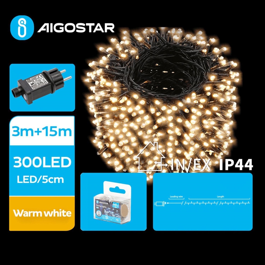 Aigostar - LED Vanjske božićne lampice 300xLED/8 funkcija 18m IP44 topla bijela