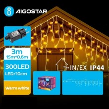 Aigostar - LED Vanjske božićne lampice 300xLED/8 funkcija 18x0,6m IP44 topla bijela