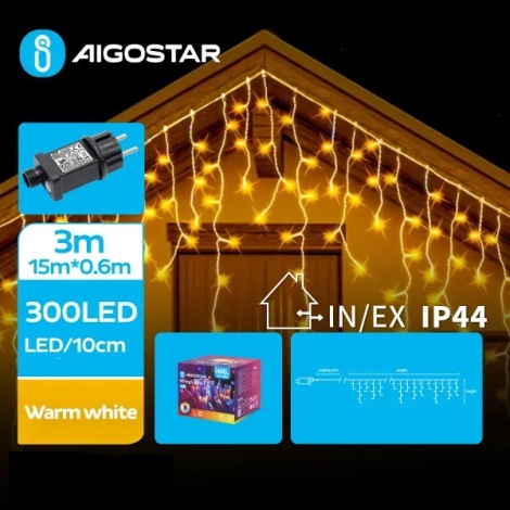 Aigostar - LED Vanjske božićne lampice 300xLED/8 funkcija 18x0,6m IP44 topla bijela
