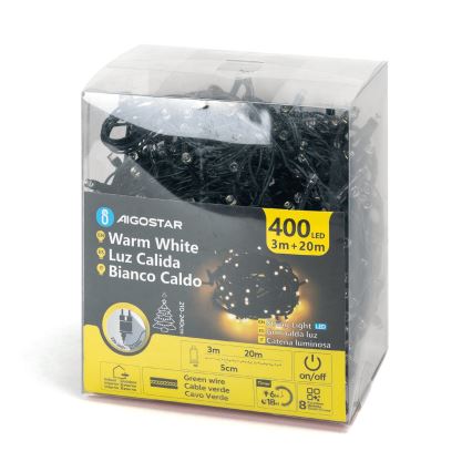 Aigostar - LED Vanjske božićne lampice 400xLED/8 funkcija 23m IP44 topla bijela