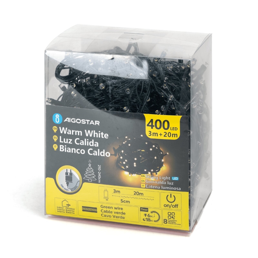 Aigostar - LED Vanjske božićne lampice 400xLED/8 funkcija 23m IP44 topla bijela