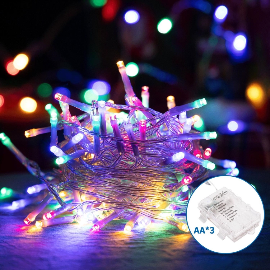 Aigostar - LED Vanjske božićne lampice 50xLED/8 funkcija 3xAA 5,3m IP44 multicolor
