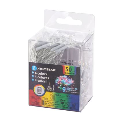 Aigostar - LED Vanjske božićne lampice 50xLED/8 funkcija 3xAA 5,3m IP44 multicolor