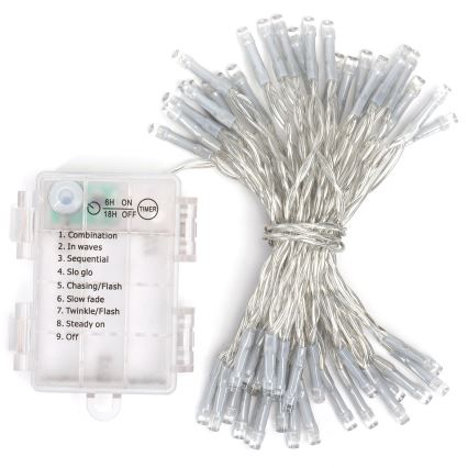 Aigostar - LED Vanjske božićne lampice 50xLED/8 funkcija 3xAA 5,3m IP44 topla bijela