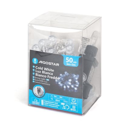 Aigostar - LED Vanjske božićne lampice 50xLED/8 funkcija 8m IP44 hladna bijela