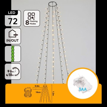 Aigostar - LED vanjske božićne lampice 72xLED/8 funkcija 3xAA 1,2m IP44 topla bijela