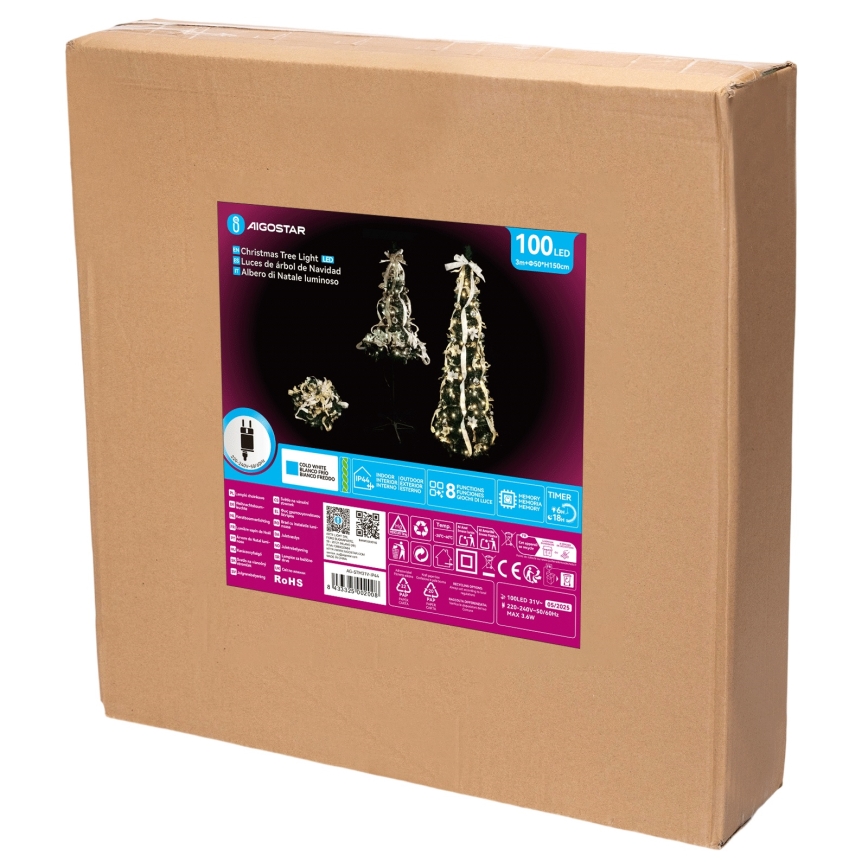 Aigostar - LED vanjsko božićno drvce 100 x LED 1,5 m IP44 bijela/zlatna hladna bijela