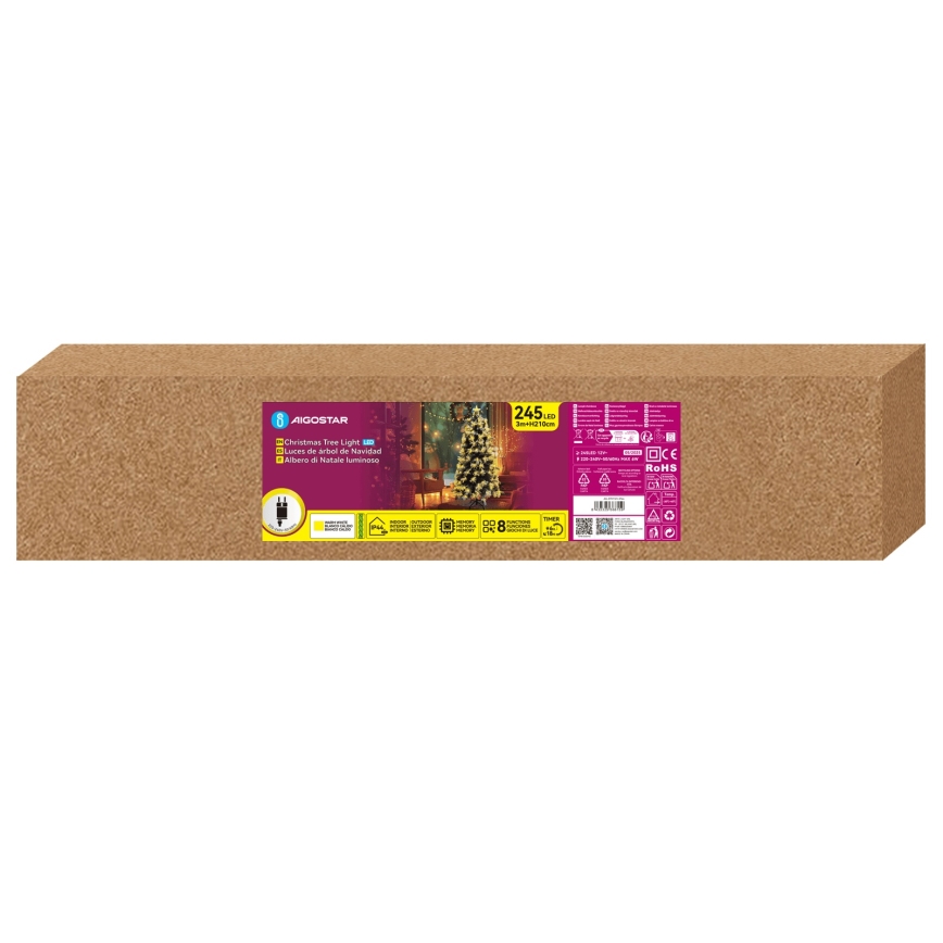 Aigostar - LED vanjski božićni bor 245xLED/8 funkcija 2,1 m IP44 topla bijela