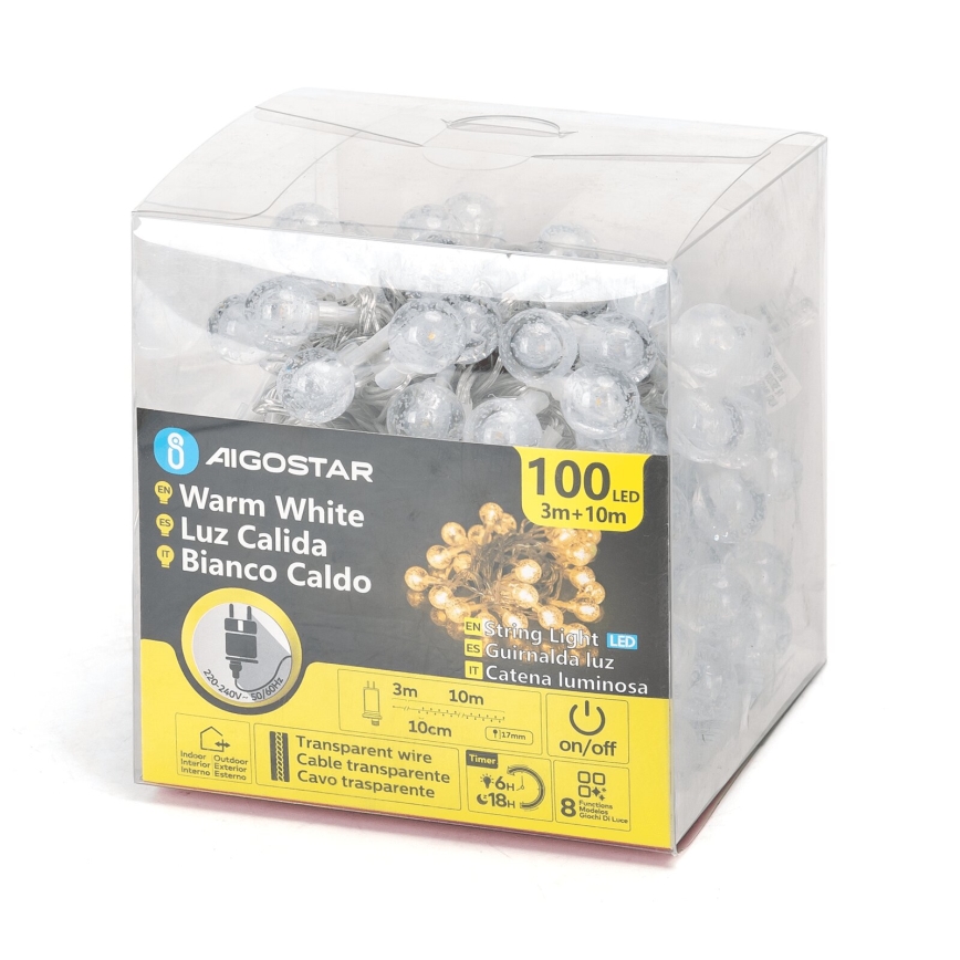 Aigostar - LED vanjski božićni lanac 100xLED/8 funkcija 13m IP44 topla bijela