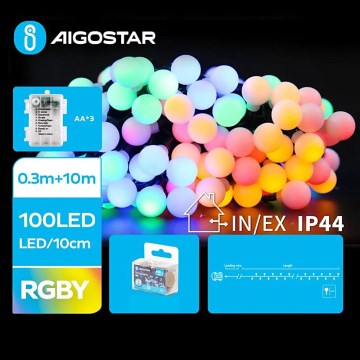 Aigostar - LED vanjski božićni lanac 100xLED/3xAA/8 funkcija 10,3 m IP44 višebojan