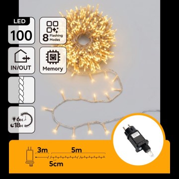 Aigostar - LED vanjski božićni lanac 100xLED/8 funkcija 5,3m IP44 topla bijela