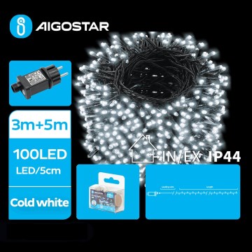 Aigostar - LED vanjski božićni lanac 100xLED/8 funkcija 8m IP44 hladno bijela