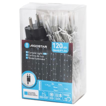 Aigostar - LED vanjski božićni svjetlosni niz 120xLED/8 funkcija 3,9x1,2m IP44 hladno bijela