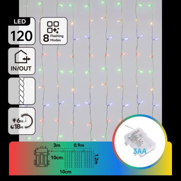 Aigostar - LED vanjski božićni lanac 120xLED/8 funkcija 3xAA 3,9x1,2m IP44 višebojno