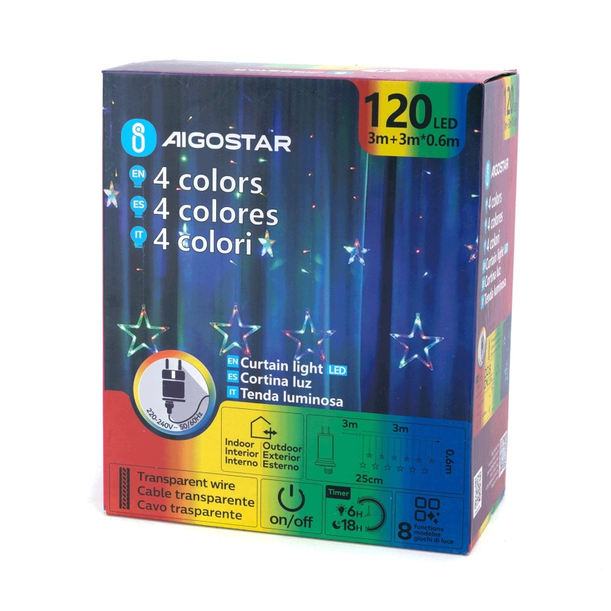 Aigostar - LED vanjski božićni lanac 120xLED/8 funkcija 6x0,6m IP44 višebojno + daljinski upravljač