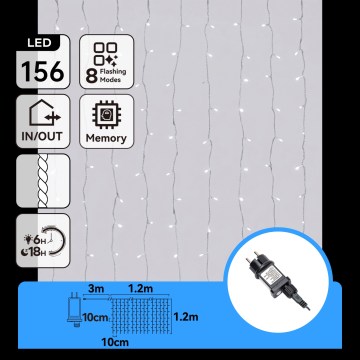 Aigostar - LED vanjski božićni lanac 156xLED/8 funkcija 4,2x1,2m IP44 hladno bijela