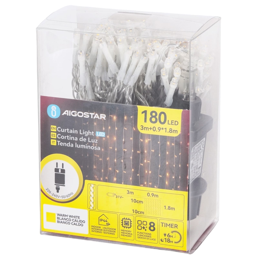Aigostar - LED vanjski božićni lanac 180xLED/8 funkcija 3,9x1,8m IP44 topla bijela