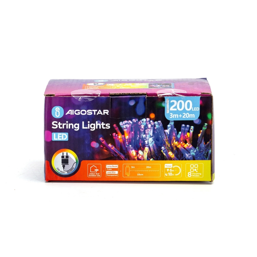 Aigostar - LED vanjski božićni lanac 200xLED/8 funkcija 23m IP44 višebojni
