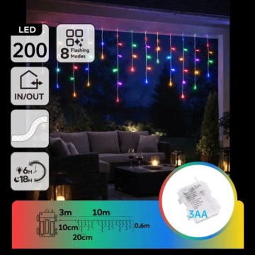 Aigostar - LED vanjski božićni lanac 200xLED/8 funkcija 3xAA 13x0,6 m IP44 višebojno
