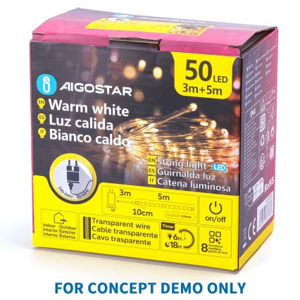 Aigostar - LED vanjski božićni lanac 200xLED/8 funkcija 3xAA 5x2m IP44 topla bijela