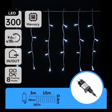 Aigostar - LED vanjski božićni lanac 300xLED/8 funkcija 15x0,4 m IP44 hladno bijela
