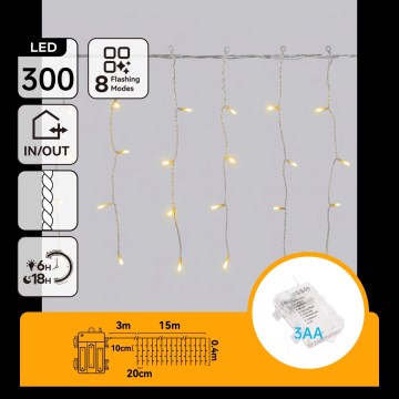 Aigostar - LED vanjski božićni lanac 300xLED/8 funkcija 18x0,4m IP44 topla bijela