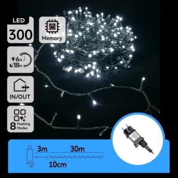Aigostar - LED vanjski božićni lanac 300xLED/8 funkcija 30m IP44 hladno bijela