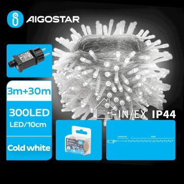 Aigostar - LED vanjski božićni lanac 300xLED/8 funkcija 33m IP44 hladno bijela